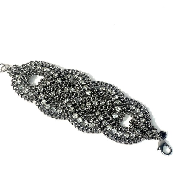 Chunky Bracelet Silver-tone Chains Rhinestones Biker Babe Stella And Dot Petra - Picture 7 of 11